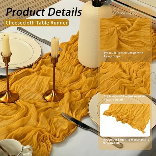 8 Pack Gold Cheesecloth Table Runner 17x108 inch Boho Gauze Cheese Cloth Table Runners for Wedding Party Baby Bridal Shower Home Decor - Image 4