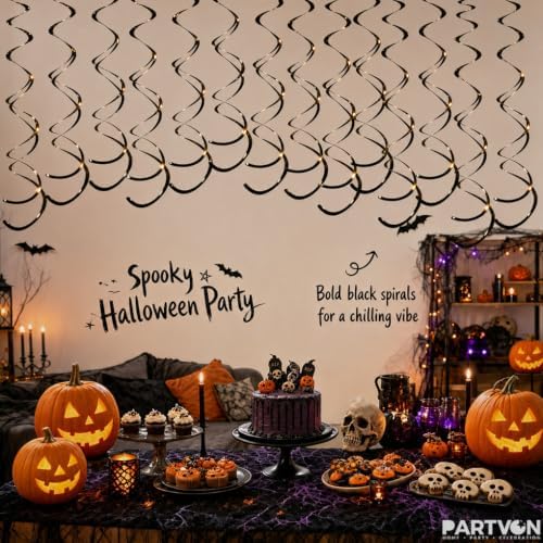 32 PCS Black Hanging Swirl, Sparkle Ceiling Hanging Decorations, Plastic Streamer Party Decorations for Black Tie, Casino Night, Halloween - Image 4