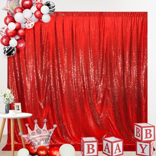 SquarePie 6x6ft Red Sequin Backdrop, High Density Non-Transparent Glitter Curtain for Photography, Birthday, Wedding Party Decorations, Thick Solid Background with 4" Rod Pocket, 1 Panel - Image 7
