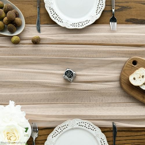Artoid Mode Peach Gauze Table Runner 120 Inch 10FT, Seasonal Sheer Kitchen Dining Holiday Wedding Birthday Baby Shower Table Decor for Home Party - Image 2