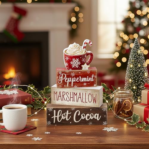 Moucuny 4 Pcs Christmas Table Decorations, Peppermint Hot Cocoa Bar Sign - Image 4