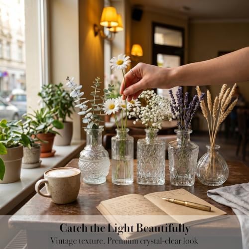 32 Pcs Clear Glass Bud Vases in Bulk, Small Vintage Bud Vase Set for Flowers, Mini Glass Vases for Wedding Centerpieces, Baby Shower, Table Decorations, Event Decor, 3.1"-5.1" - Image 4