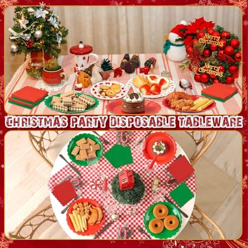 120Pcs Red and Green Plates and Napkins 7in Christmas Paper Plates - Image 3