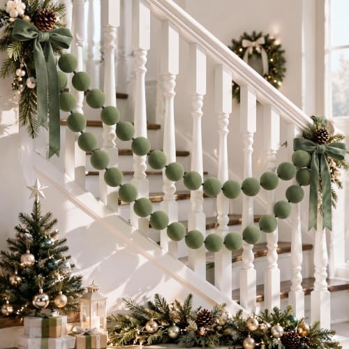 Canlierr 2 Pcs 6.5ft Christmas Velvet Ball Garland Mantle Decorations 60mm - Image 5