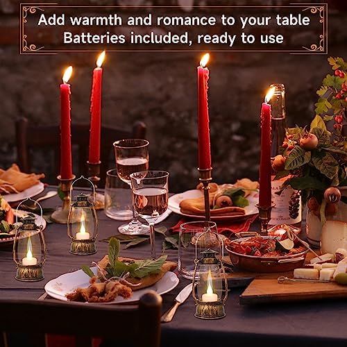 12Pcs Mini Lantern Decorative with Flickering LED Candle, 6Inch Small Western Lantern for Table Centerpiece, Vintage Hanging Candle Holders for Western Halloween Camping Party Decor (Brown) - Image 3