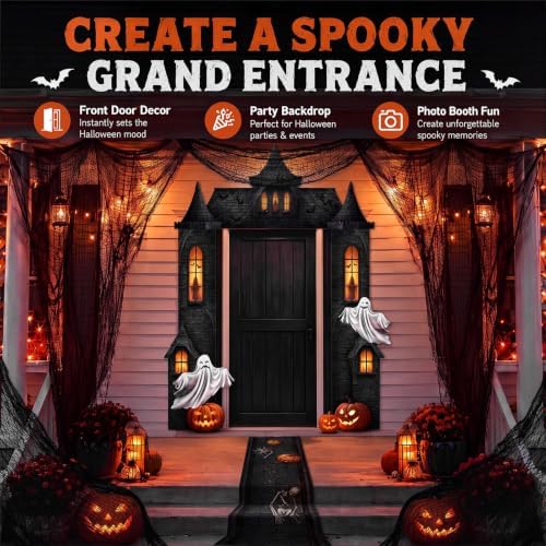 VitalCozy 7 Pcs Halloween Party Decorations Haunted House Castle Backdrop - Image 4