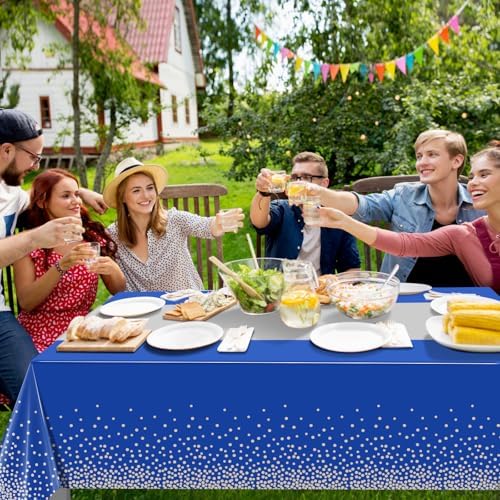12Pcs Blue Silver Tablecloth Party Decorations,Plastic Royal Blue Table Cloth Printed Silver Table Runner Disposable Rectangle Tables Cover for Anniversary Wedding Graduation 2024 Party,54 x108 Inch - Image 6