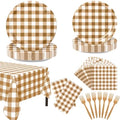 146PCS Brown Gingham Party Supplies Paper Plates and Napkins Serve 36 by AHCSMRE