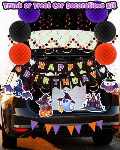 Oomloid Halloween Birthday Party Decorations - Happy Halloween Birthday Banner, Hanging Swirl Streamer, Triangle Flag Bunting for Party Supplies Decorations - Image 4