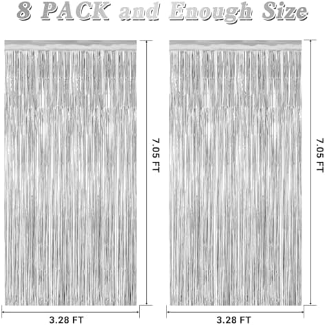 8 Pack Silver Backdrop, 3.28 FT x 7.05 FT Birthday Backdrop, Metallic Silver Tinsel Curtain Disco Party Streamer, Bachelorette Party Decorations Birthday Photo Booth Props - Image 2