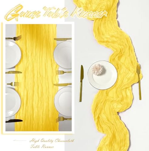 15 Pack Lemon Yellow Cheesecloth Table Runner 17 x 108 inch Cheese Cloth Table Runners 9ft Yellow Table Runner Rustic Romantic Sheer Gauze Runner for Wedding Party Baby Shower Table Decoration - Image 6
