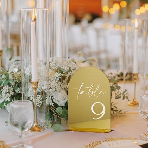 HOODO Gold Mirror Wedding Table Numbers 1-20 with Stands, 5"x7" Mirrored Acrylic Sign and Holders, Gold Acrylic Arch Table Numbers for Wedding Reception, Party, Anniversary, Event - Image 5