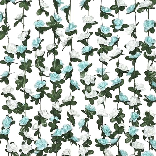 5Pcs 41Ft Flower Garland Rose Vines Blue & White Floral Garland Flower Vine by MARTINEMALL