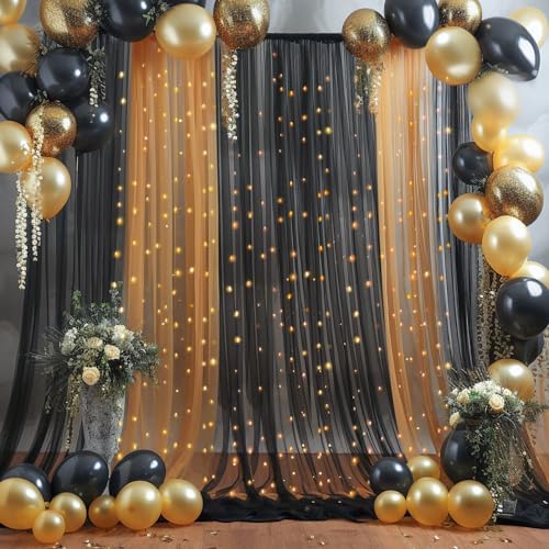 30x8ft Black Tulle Backdrop Curtain with Lights String for Parites, Sheer Backdrop Curtains for Wedding Baby Shower Birthday Party Photo Shoot Decorations - Image 4