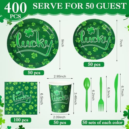 Pickmesh 400 Pcs Party Supplies Disposable Paper Plates Napkins and Cups Decorations for Men Women(Ireland,Green) - Image 2