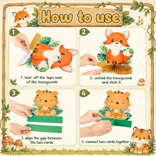 Gueevin 10 Pcs Safari Honeycomb Centerpieces for Baby Shower, Cute Animals - Image 3