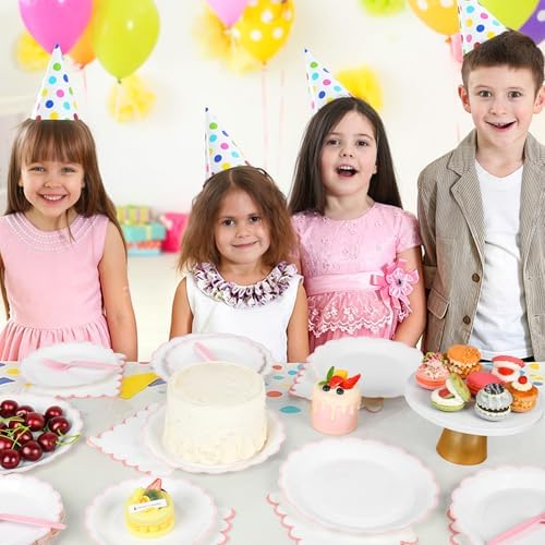 96 Pcs Pink and White Paper Plates and Napkins Set Include 9'' White Dinner Plates with Pink Scalloped Rim, 7'' Dessert Plates, Napkins & Forks for Baby Shower Wedding Bridal Shower Birthday - Image 5