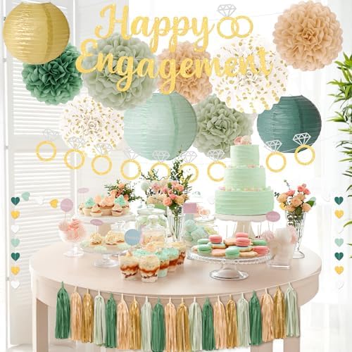 Kriyokiaa Sage Green Engagement Party Decoration Set, Gold Decor - Image 3