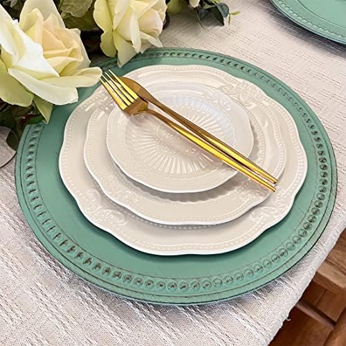 Antique Green Charger Plates,13 Inch Vintage Dinner Plate Chargers Round Server Ware.Set of 6 Plastic Beaded Chargers for Dinner Plates, Party, Wedding(Turquoise) - Image 5