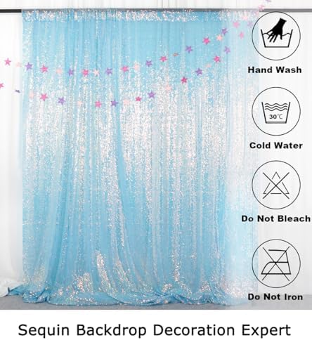 ShinyBeauty Aqua Photo Backdrop 7FTx7FT Sequin Backdrop Iridescent Aqua Mermaid Fabric Sparkle Curtain Photograph Backdrop Blue Birthday Backdrops Wedding Background - Image 6