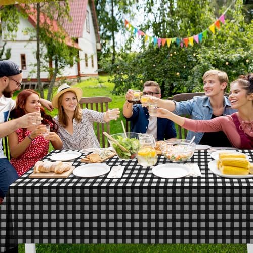 12Pack Black and White Plastic Checkered Tablecloth, Premium Decorative Disposable Black Gingham Plaid Tablecloths for Parties, Rectangle Party Table Cover for Picnic Farm Birthday Wedding, 54x108Inch - Image 7