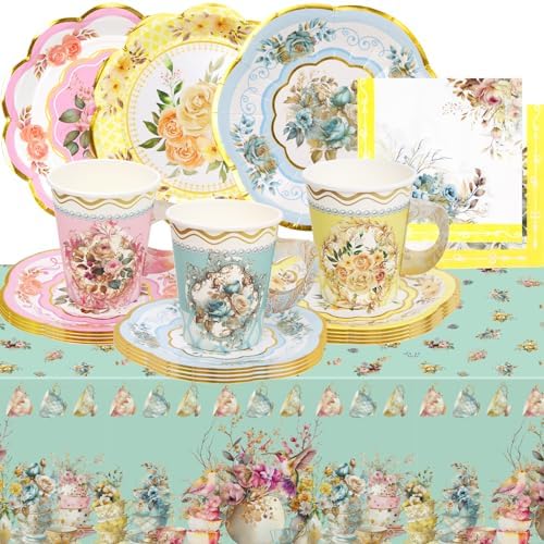 WorldBazaar Floral Tea Party Dinnerware Disposable 12 Set Party Decorations by WorldBazaar