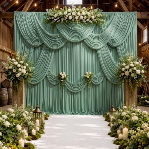 40ft x 10ft Wrinkle Free Sage Green Backdrop Curtains for Parties, 8 Panels 5x10ft Thick Fabric Photo Backdrop Drapes for Wedding Party Background Birthday Decoration by ENJOYYOURPARTY
