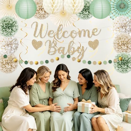 Sage Green Baby Shower Decorations with Banner Fringe Curtains - Image 5