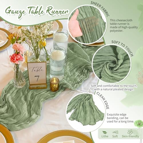 18 Pack Sage Green Cheesecloth Table Runner 17x108 Inches Boho Home Decor - Image 3