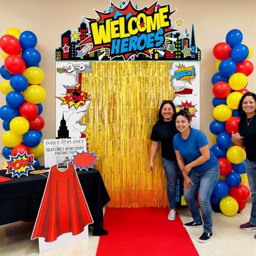 VitalCozy 7 Pcs Hero Party Backdrop Banner Gold Fringe Curtain Decor - Image 4