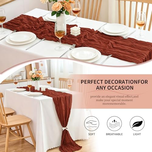 10 Pack Terracotta Cheesecloth Table Runner, 17x108 Inch Semi Sheer Boho Gauze Cheese Cloth Fabric Table Runners for Wedding Party Baby Shower Birthday Garden Farmhouse Table Decor - Image 5