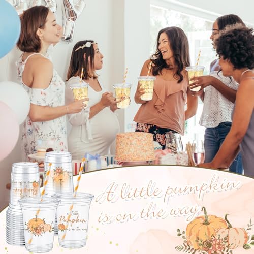 Pickmesh 50 Pcs Fall Little Pumpkin Baby Shower Plastic Cup, Orange - Image 6