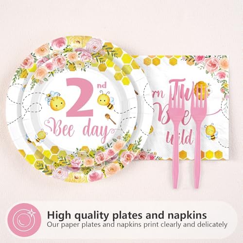 96Pcs Bee 2nd Birthday Party Decoration for Girl Birthday Serves 24 - Image 2