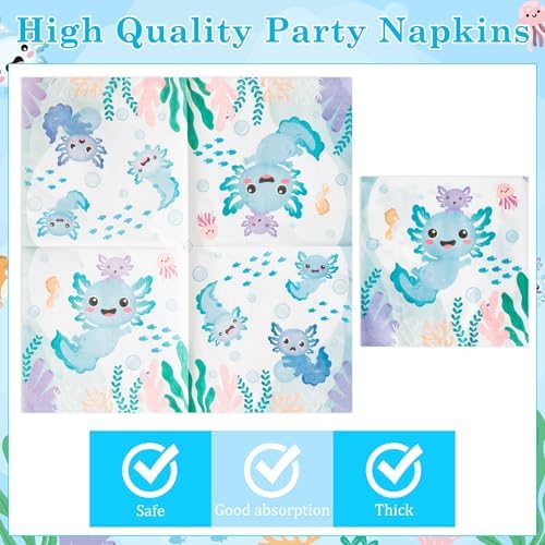 96Pcs Blue Axolotl Cute Cartoon Animals Party Plates Supplies Tableware Decorations Disposable Paper Plates Napkins Forks for Kids Birthday Baby Shower, Serves 24 - Image 4