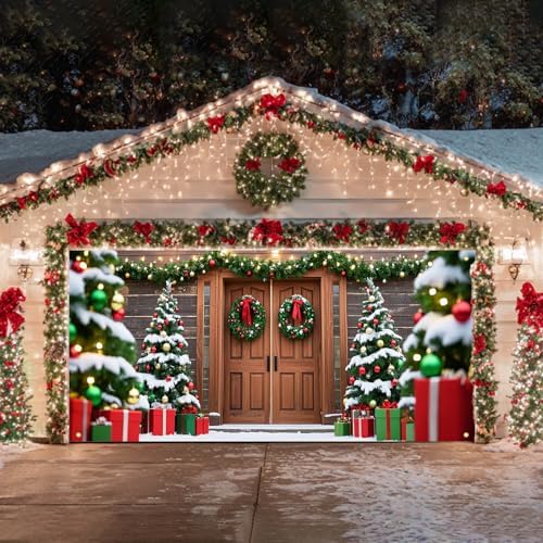 HOMETITUTE Christmas Rustic Wood Garage Banner 13x6ft Fabric - Image 3