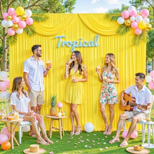 Yellow Backdrop Curtain for Parties Wrinkle Free Lemon Yellow Photo Curtains Backdrop Drapes Fabric Decoration for Birthday Party Wedding Baby Shower 5ft x 7ft,2 Panels - Image 2