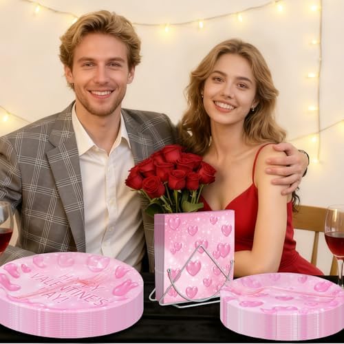 96 Pieces Valentine’s Day Tableware Set – Pink Heart Disposable Plates and Napkins for Romantic Dinners, Weddings, Anniversaries, and Valentine Parties – Serves 24 Guests - Image 6