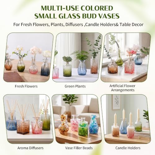 Colorful Glass Bud Vase Set of 12, Small Colored Vintage Vases for Centerpieces, Mini Colored Flower Vase for Wedding, Home Party Table Decor, Rustic Gifts - Image 6