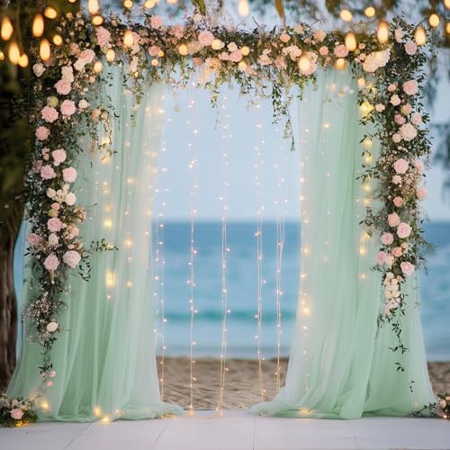 Tulle Backdrop Curtain with Lights 10x10FT Sage Green Sheer Curtains - Image 7