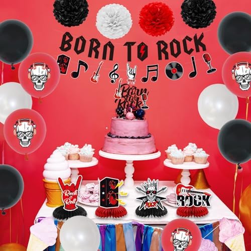 Crenics Rock and Roll Birthday Party Decorations, Happy Birthday Backdrop - Image 6