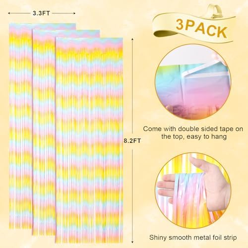 Voircoloria Pastel Foil Fringe Backdrop Curtains,3.3x8.2ft, 3 Pack - Image 3