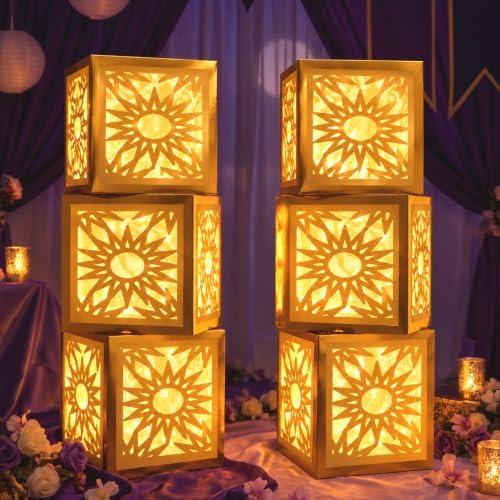 Novabright 6 Sets Princess Sun Party Decoration Boxes with Lights Large 12 Inch Gold Lantern Boxes for Princess Birthday Wedding Decor by Unknown