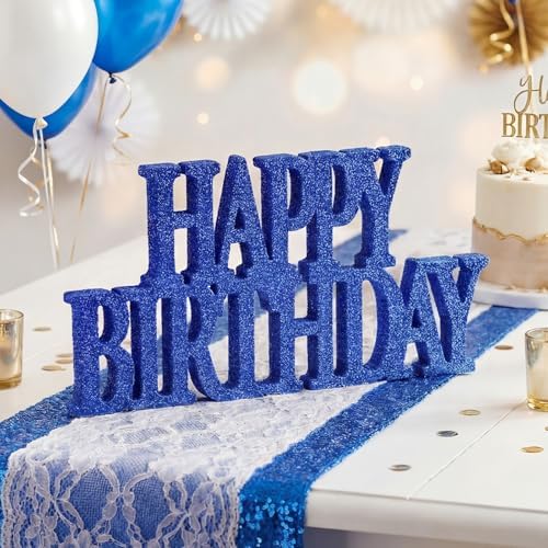 Novabright Happy Birthday Sign, Blue, Glitter by Unknown