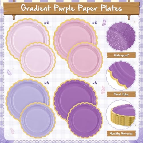Mimorou 169 Pcs Purple Plates Napkins Cups Flatware Set - Image 3