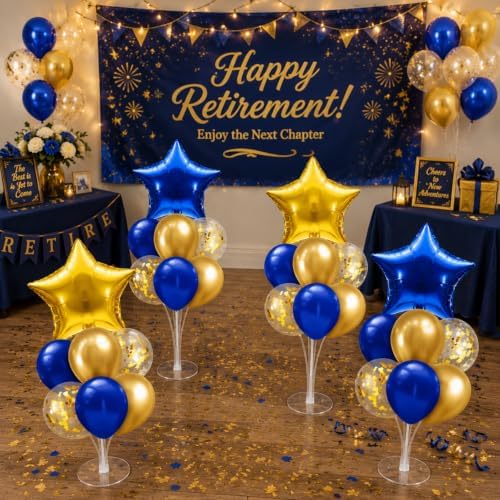 Lunmon 4 Sets Blue Gold Balloons Centerpieces for Table with Stands - Image 6