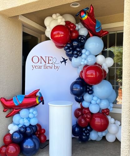 Airplane Birthday Party Decorations 142pcs Airplane Balloon Garland Arch Kit Dusty Blue and Red White with 2Pcs Airplane Mylar Balloon for Time Flies Theme Birthday Baby Shower Party Supplies - Image 5