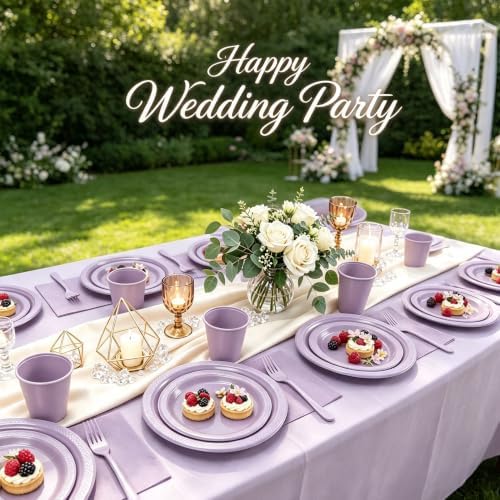 Lavender Plastic Party Plates 50Guests Disposable Purple Plates&Napkins Set - Image 5