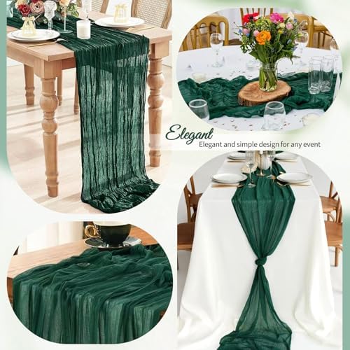 4 Pack Pack Dark Green Cheesecloth Table Runner 10Ft, Christmas Table Runner 21.5 X 120 inch, Semi Sheer Cheese Cloth Fabric Boho Table Runner Bulk for Christmas Decorations,Bridal Shower,Wedding - Image 6