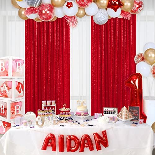 Red Sequin Backdrop Curtains-2 Panels 4FTx8FT Red Backdrop for Valentines Day, Glitter Party Decorations Background Drapes for Wedding Birthday Anniversary Graduation Photo Booth Decor - Image 4