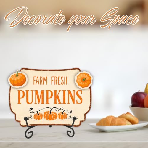 Fall Table Sign 5x7 Inch Autumn Decor, Rustic Party Centerpiece with Metal Stand & 2 DIY Stickable Wood Decor, Farm Fresh Pumpkins Thanksgiving Table Decoration for Home & Party Display - B04 - Image 3